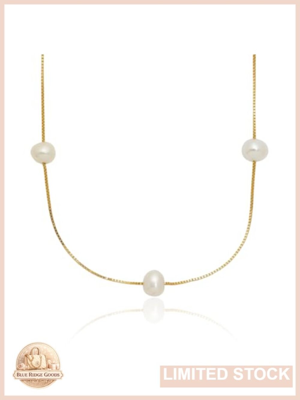 14K Yellow Gold 5mm Freshwater Pearl Station Box Chain Necklace 18 Inch